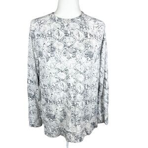 Tahari Sweater Women Medium White Grey Snake Skin Print Pullover Long Sleeve Top